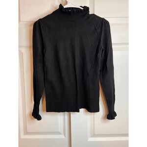 CeCe Black Ruffle Mock Neck Long Sleeve Knit Sweater Small